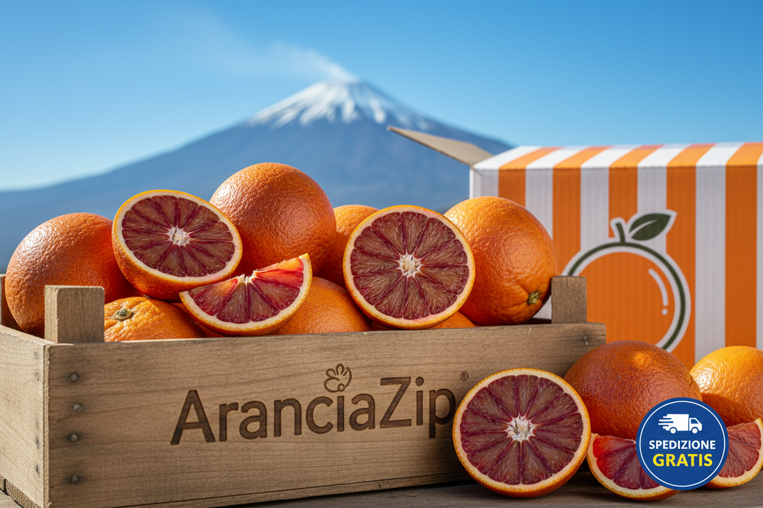 Arance siciliane online con spedizione gratis - Arance Tarocco a polpa rossa fresche dall'Etna in cassetta AranciaZip